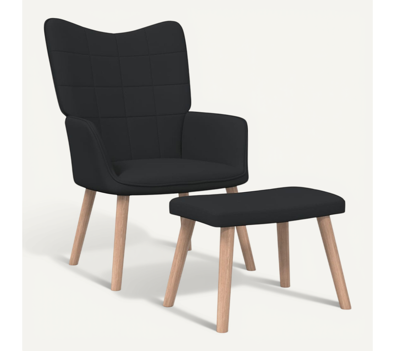 Chaise De Relaxation Avec Tabouret Noir Tissu