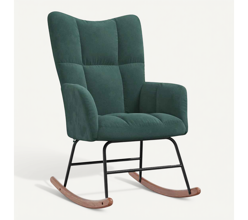 Chaise à Bascule, Rembourrage Épais En Mousse Et Velours, Cadre Réglable En Acier, Vert Foncé