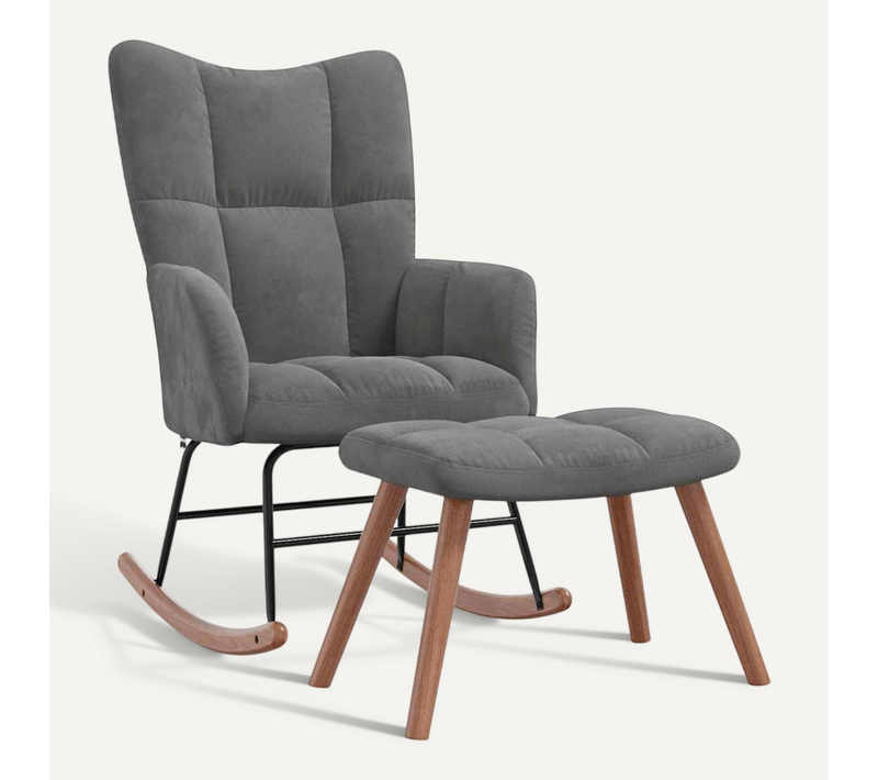 Chaise À Bascule Avec Repose-pied Gris Foncé Velours