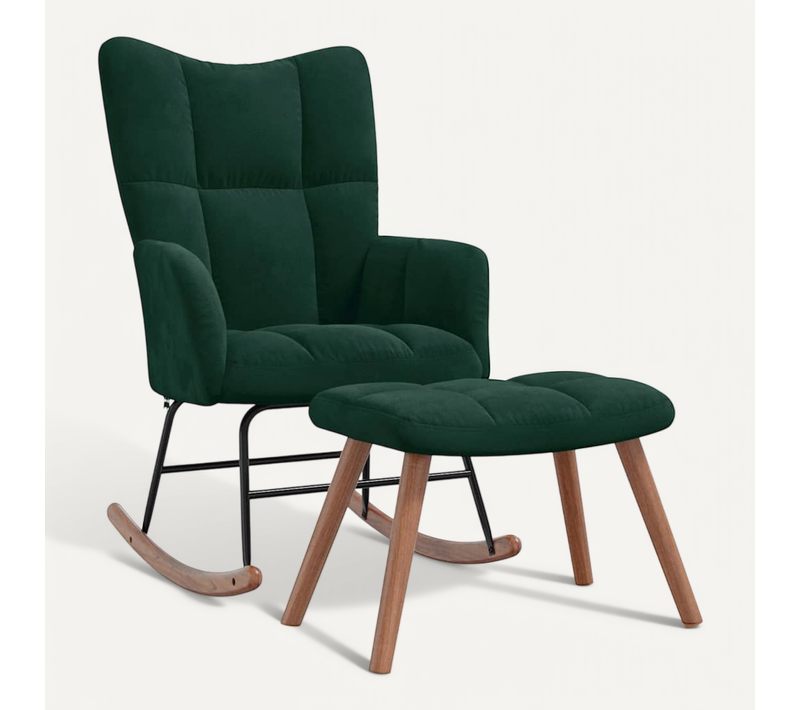 Chaise à Bascule Avec Repose-pied Vert Foncé Velours