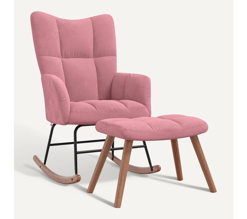 Chaise À Bascule Avec Repose-pied Rose Velours