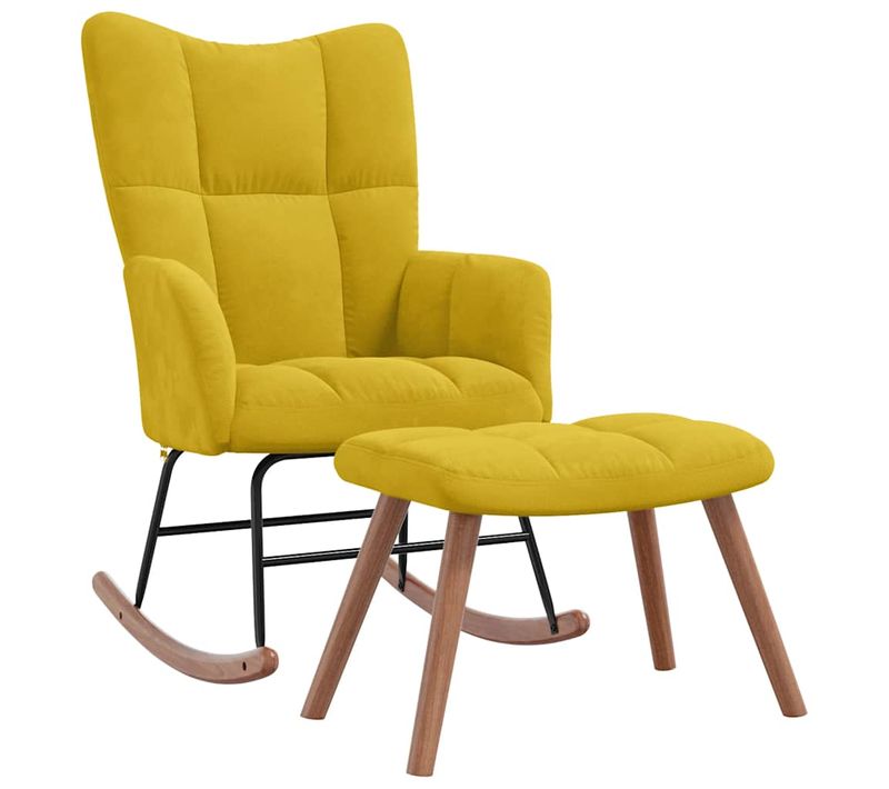 Chaise à Bascule Avec Repose-pied Jaune Moutarde Velours