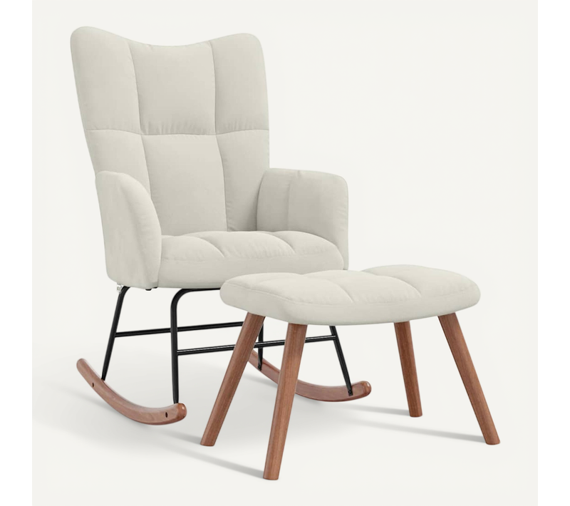 Chaise à Bascule Avec Repose-pied Blanc Crème Velours