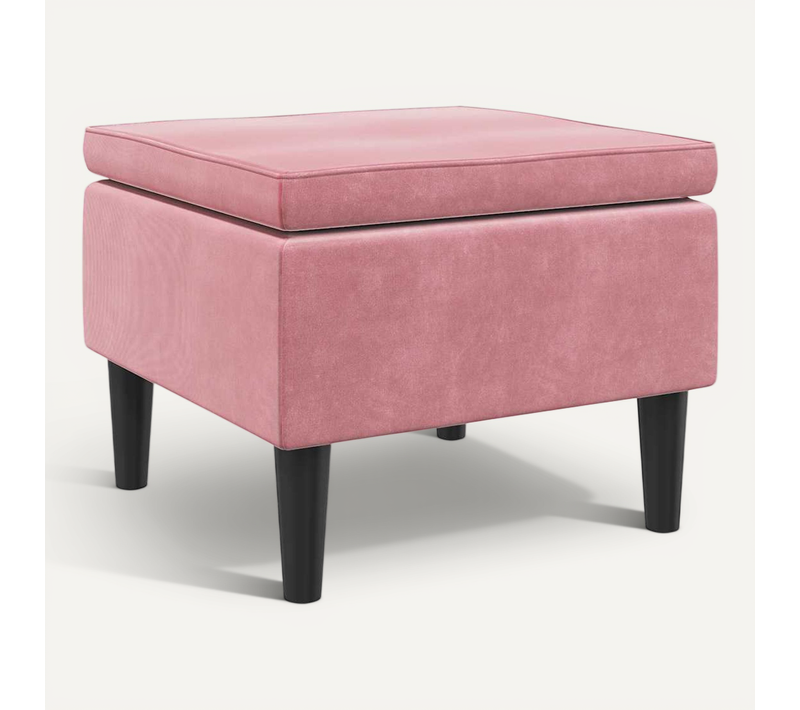 Tabouret Avec Pieds En Bois Rose Velours