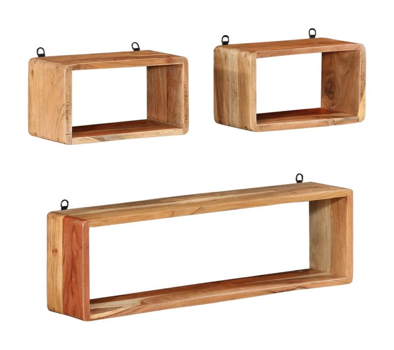 Ensemble D'étagères Murales Cube 3 Pièces Bois D'acacia Solide