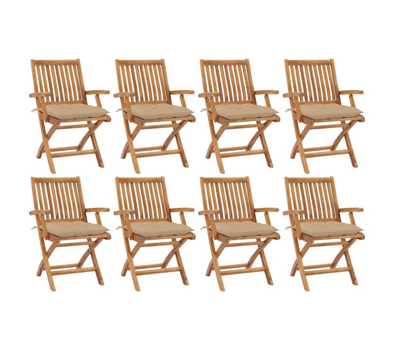 Chaises Pliables De Jardin Avec Coussins Lot De 8 Teck Solide