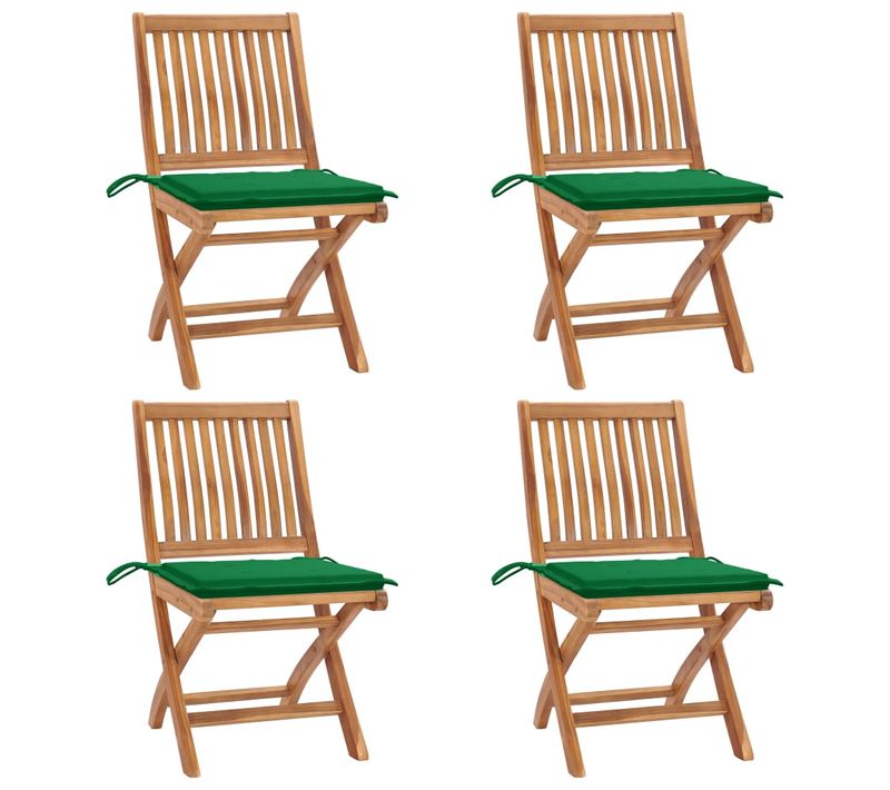 Chaises Pliables De Jardin Avec Coussins 4 PCs Teck Solide