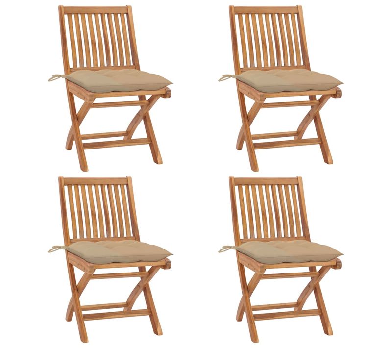Chaises Pliables De Jardin Avec Coussins 4 PCs Teck Solide