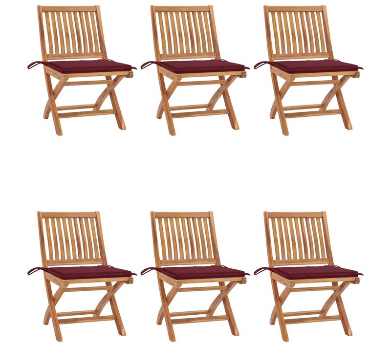 Chaises Pliables De Jardin Avec Coussins 6 PCs Bois De Teck
