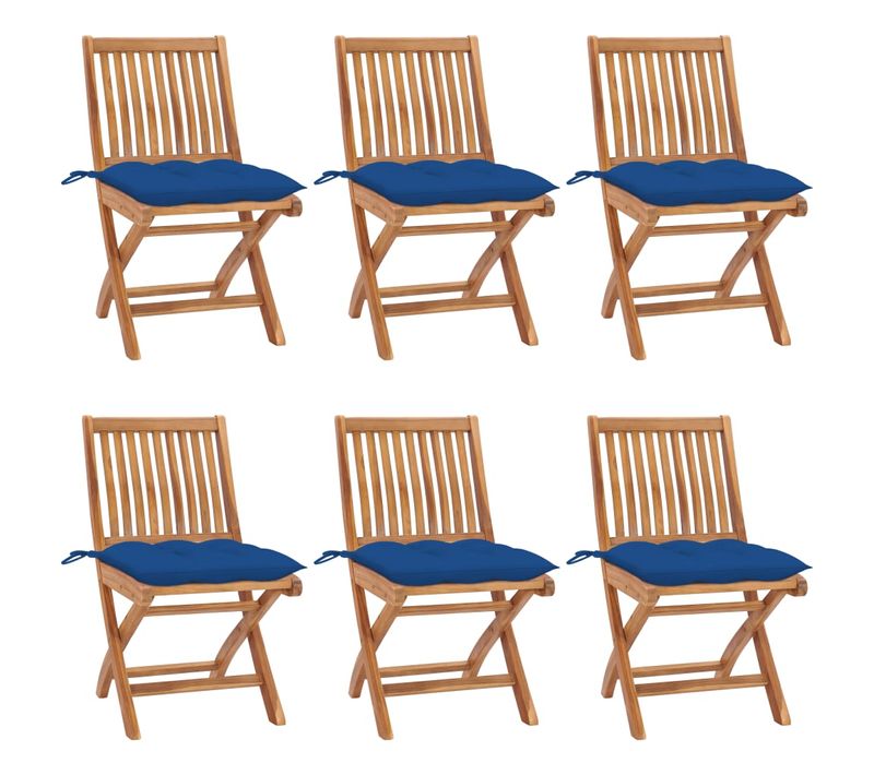 Chaises Pliables De Jardin Avec Coussins 6 PCs Bois De Teck
