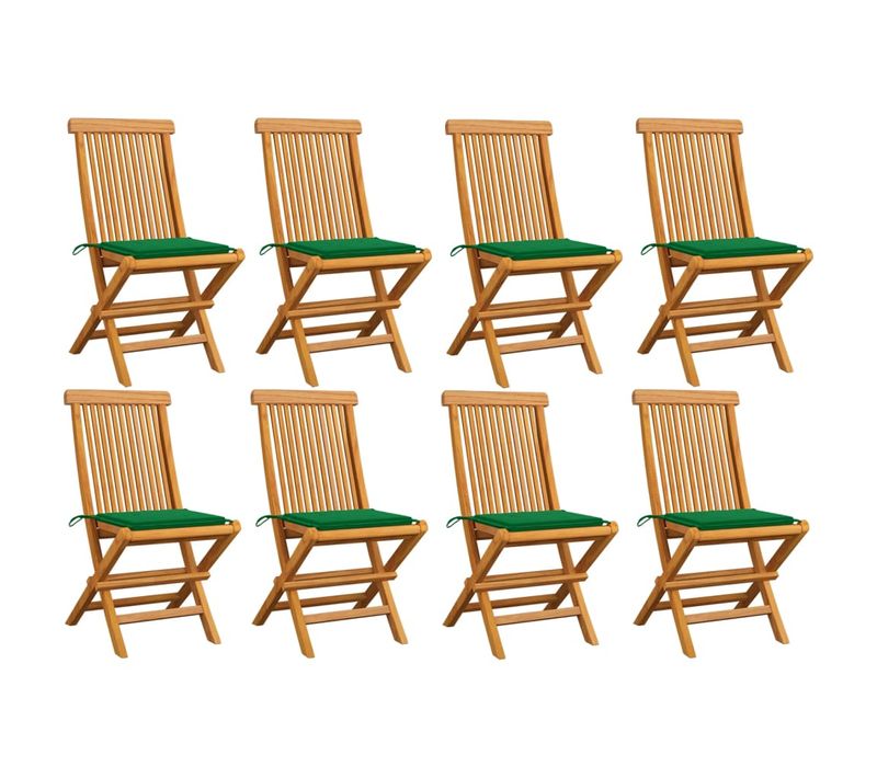 Chaises De Jardin Avec Coussins Vert 8 PCs Bois De Teck Massif