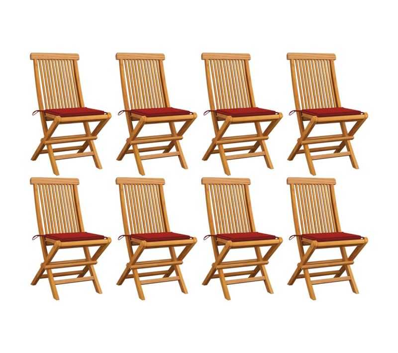 Chaises De Jardin Et Coussins Rouge Lot De 8 Bois Teck Massif