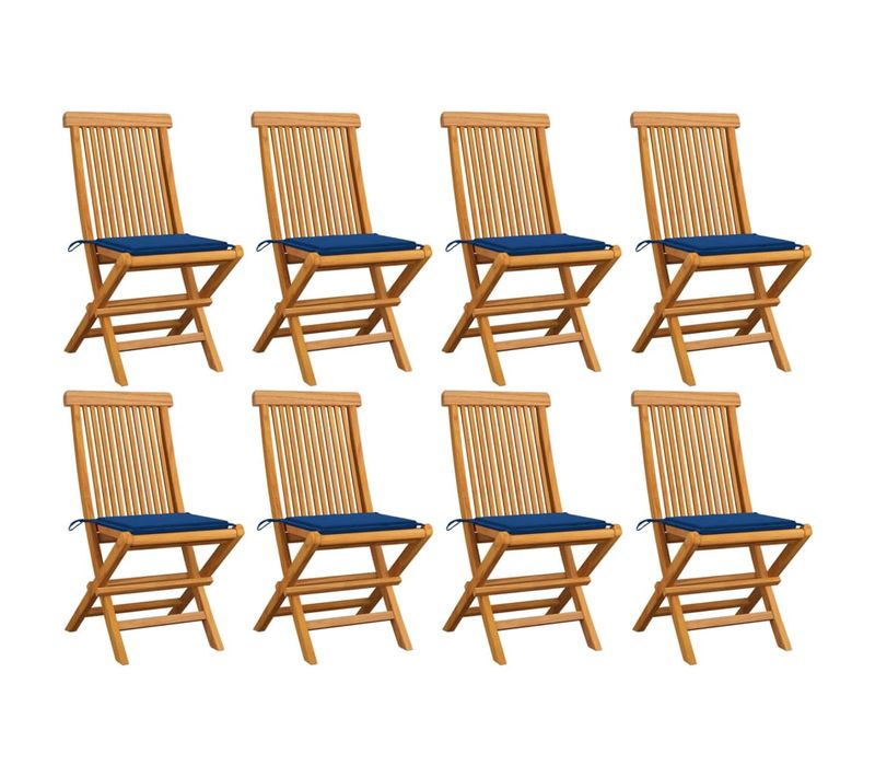 Chaises De Jardin Avec Coussins Bleu Royal 8 PCs Teck Massif
