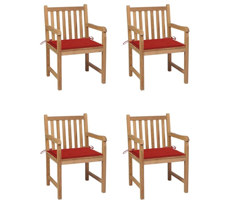 Chaises De Jardin Lot De 4 Et Coussins Rouge Bois Teck Solide