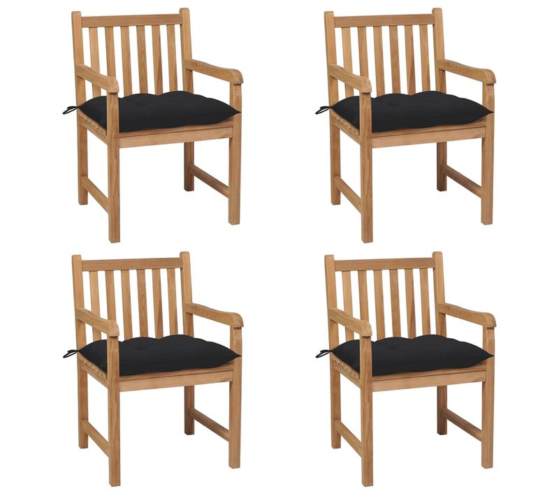 Chaises De Jardin Lot De 4 Et Coussins Noir Bois De Teck Solide