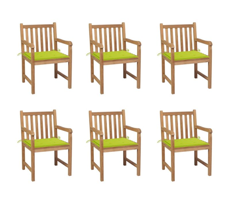 Chaises De Jardin 6 PCs Avec Coussins Vert Vif Bois De Teck