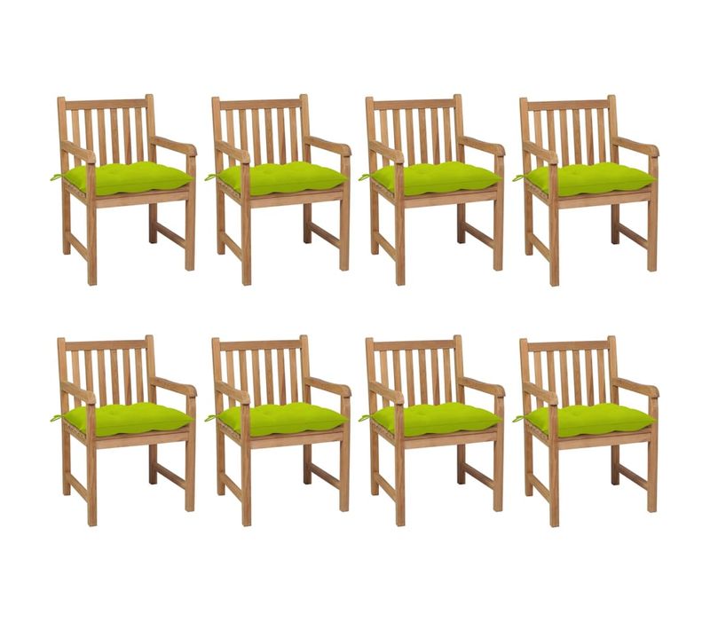 Chaises De Jardin 8 PCs Avec Coussins Vert Vif Teck Solide
