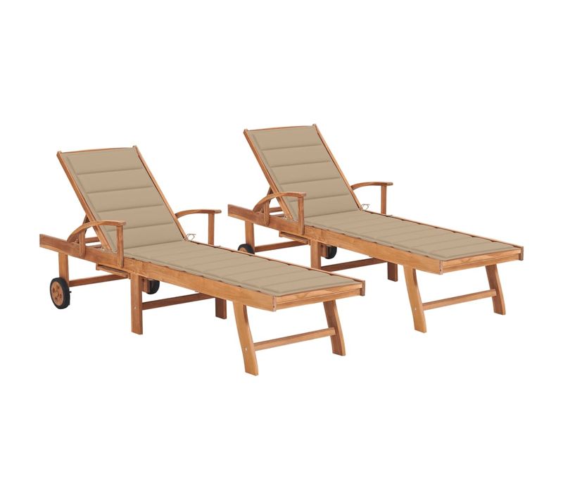Chaises Longues Lot De 2 Avec Coussin Beige Bois De Teck Solide