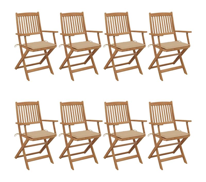 Chaises Pliables De Jardin Lot De 8 Avec Coussins Bois D'acacia