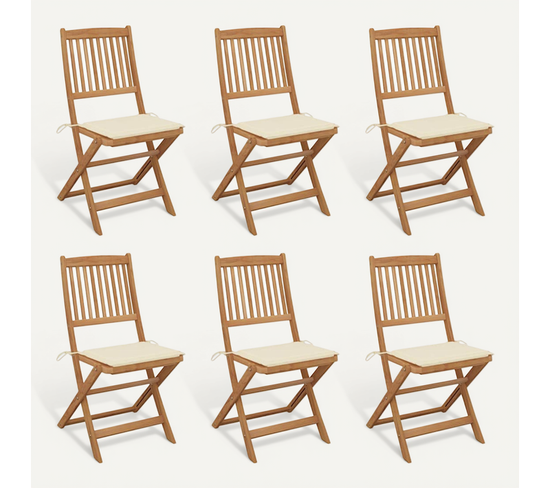 Chaises Pliables De Jardin Lot De 6 Avec Coussins Bois D'acacia