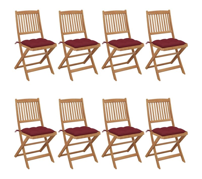 Chaises Pliables De Jardin Lot De 8 Avec Coussins Bois D'acacia