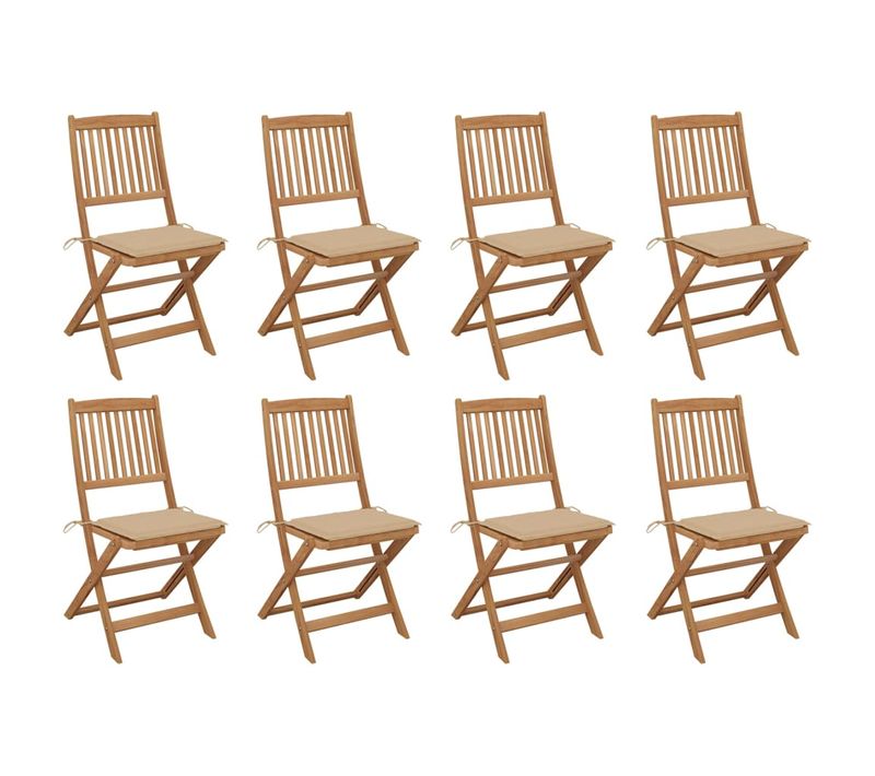 Chaises Pliables D'extérieur Et Coussins Lot De 8 Bois D'acacia
