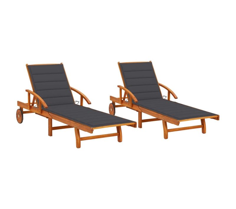 Chaises Longues Lot De 2 Avec Coussins Bois D'acacia Solide