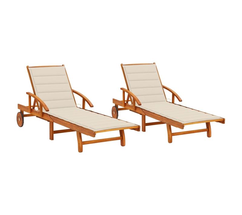 Chaises Longues Lot De 2 Avec Coussins Bois D'acacia Solide