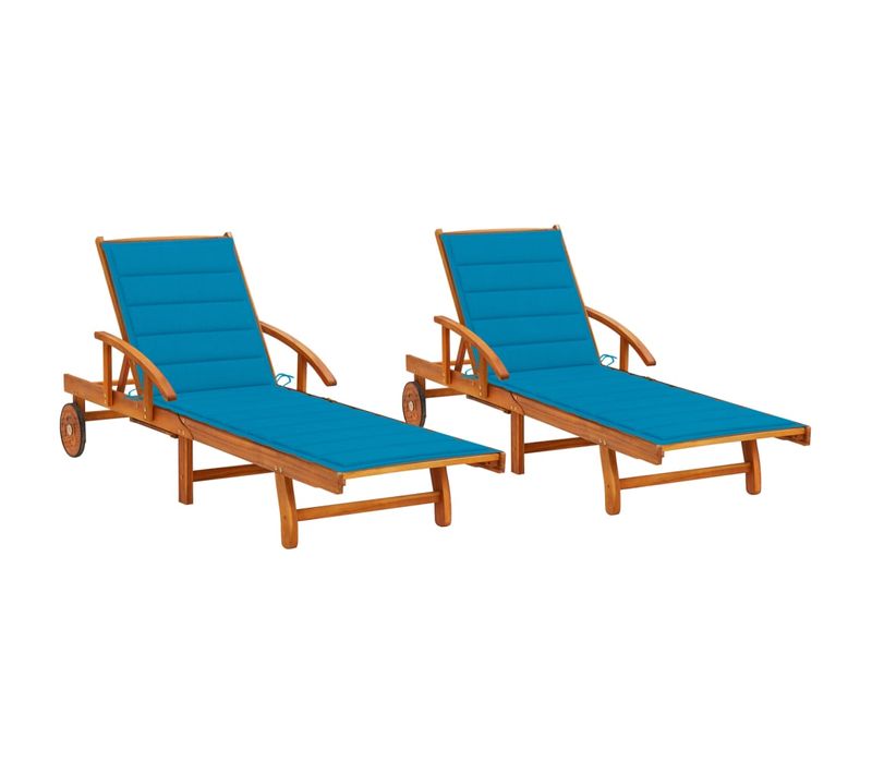 Chaises Longues Lot De 2 Avec Coussins Bois D'acacia Solide