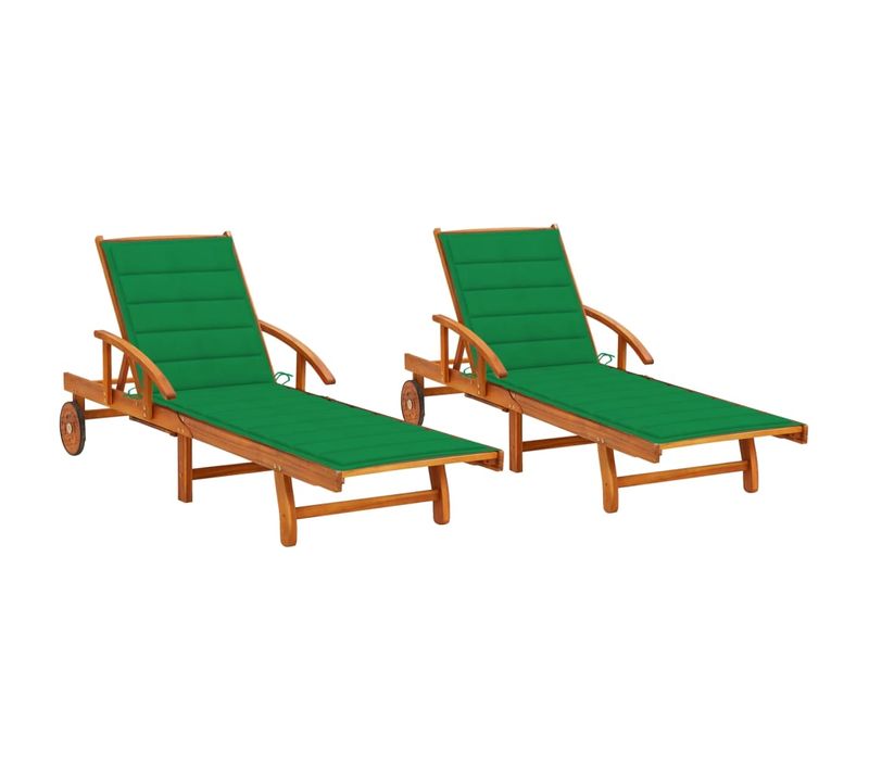 Chaises Longues Lot De 2 Avec Coussins Bois D'acacia Solide