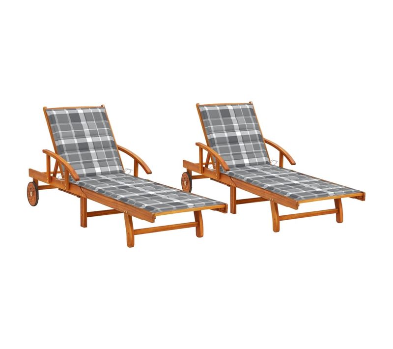 Chaises Longues Lot De 2 Avec Coussins Bois D'acacia Solide