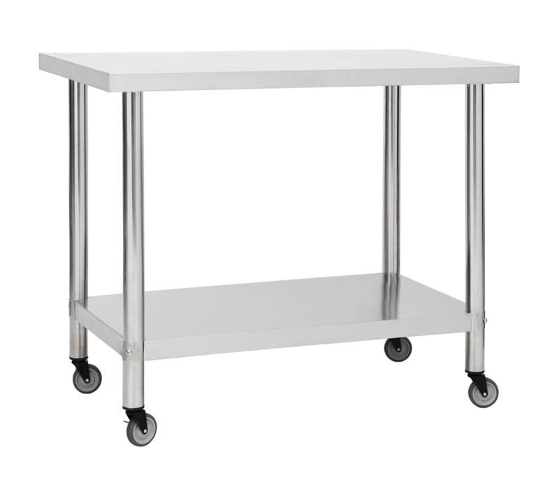 Table De Travail De Cuisine Avec Roues 100x60x85 Cm Inox