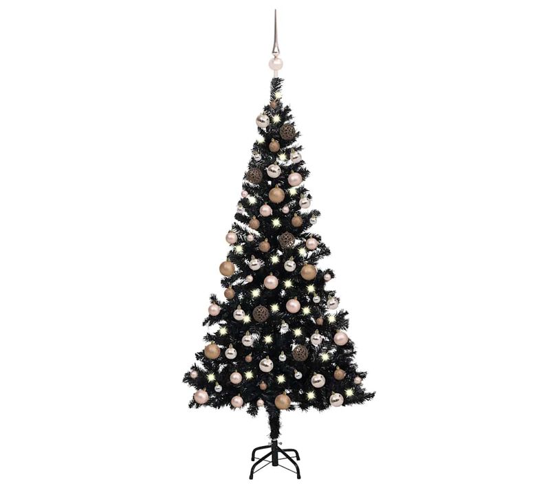 Arbre De Noël Artificiel Pré-éclairé Et Boules Noir 180 Cm Pvc