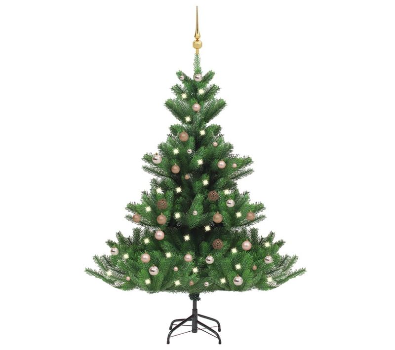 Sapin De Noël Artificiel Nordmann Avec LED Et Boules Vert 150cm
