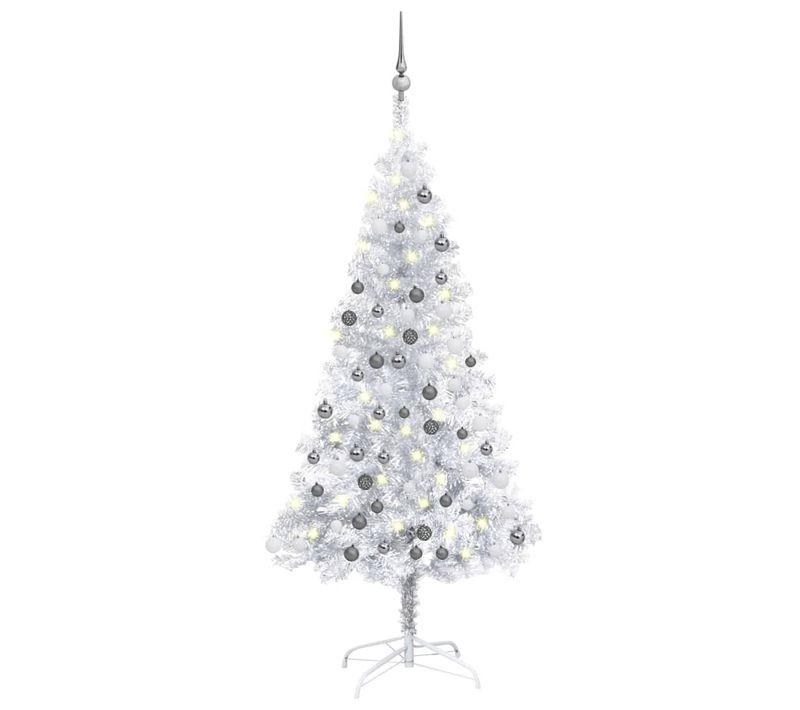 Arbre De Noël Artificiel Pré-éclairé/boules Argenté 120 Cm Pet