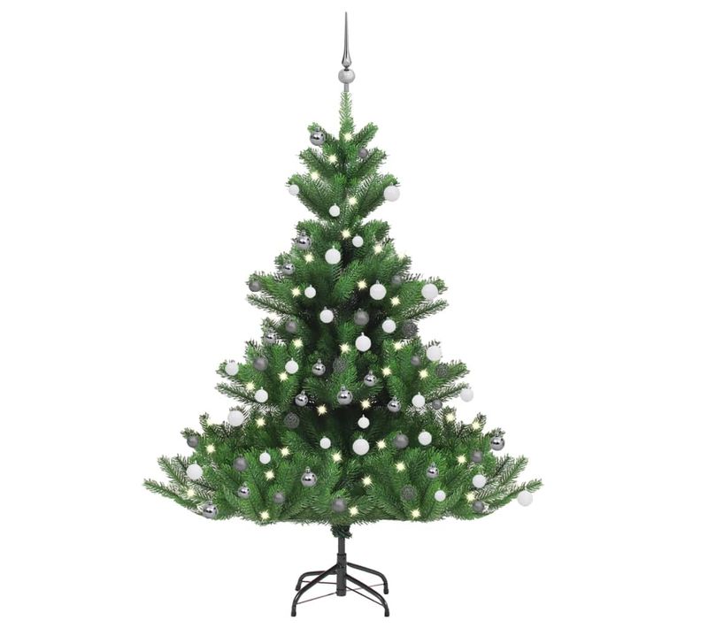 Sapin De Noël Artificiel Nordmann Avec LED Et Boules Vert 150cm
