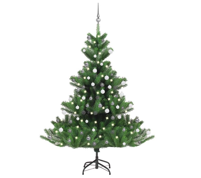 Sapin De Noël Artificiel Nordmann Avec LED Et Boules Vert 180cm