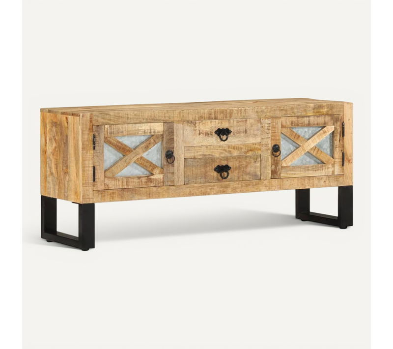 Meuble TV 110x30x45 Cm Bois De Manguier Brut