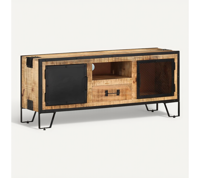 Meuble TV 110x31x46 Cm Bois De Manguier Brut