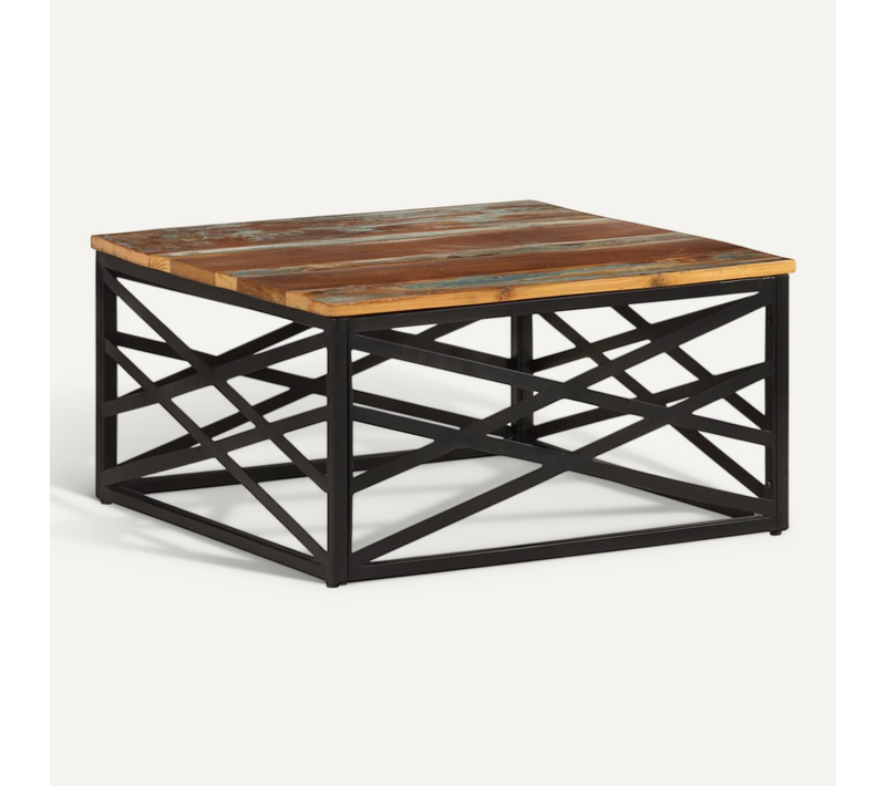 Table Basse 68x68x35 Cm Bois De Récupération Massif