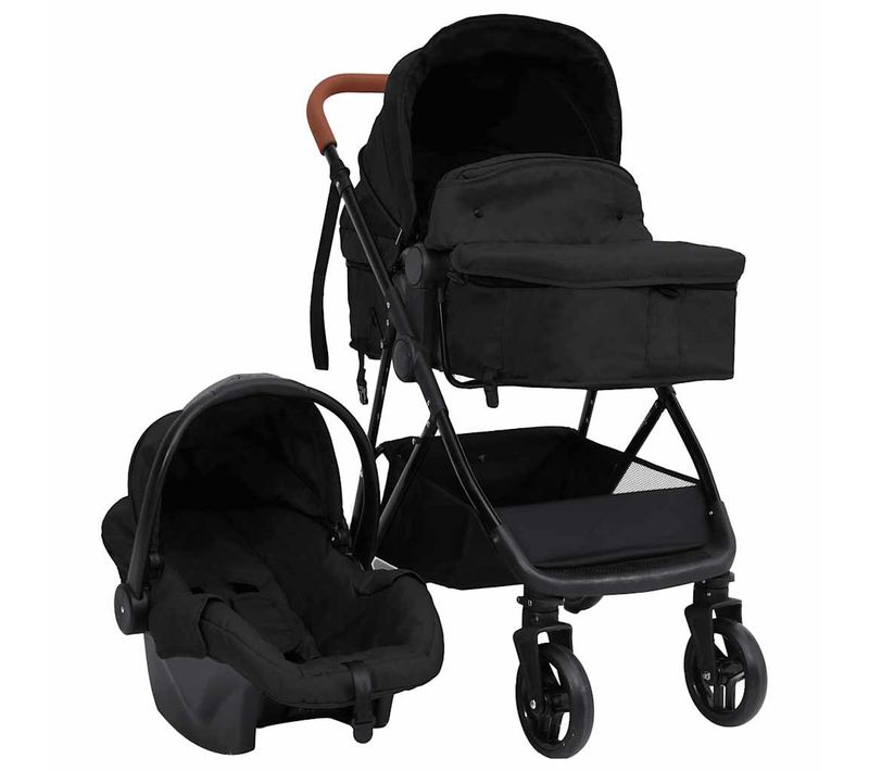 Poussette 3-en-1 Bébé Siège Auto Réversible Acier Anthracite/noir