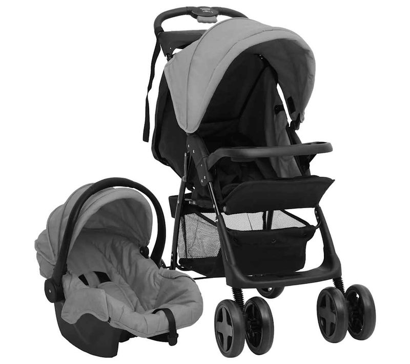 Poussette Pour Bébé 3-en-1 Gris Clair Et Noir Acier