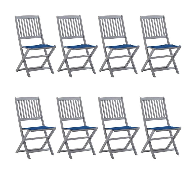Chaises Pliables D'extérieur Lot De 8 Et Coussins Bois D'acacia