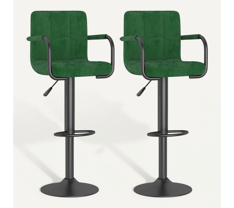 Tabourets De Bar Lot De 2 Vert Foncé Velours