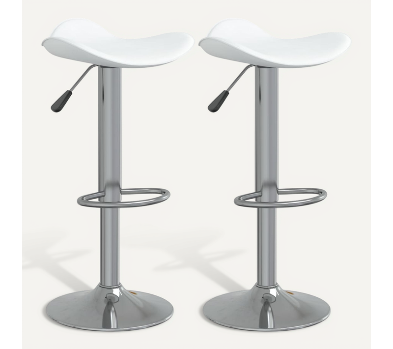 Tabourets De Bar Lot De 2 Blanc Acier Chromé Et Cuir Artificiel