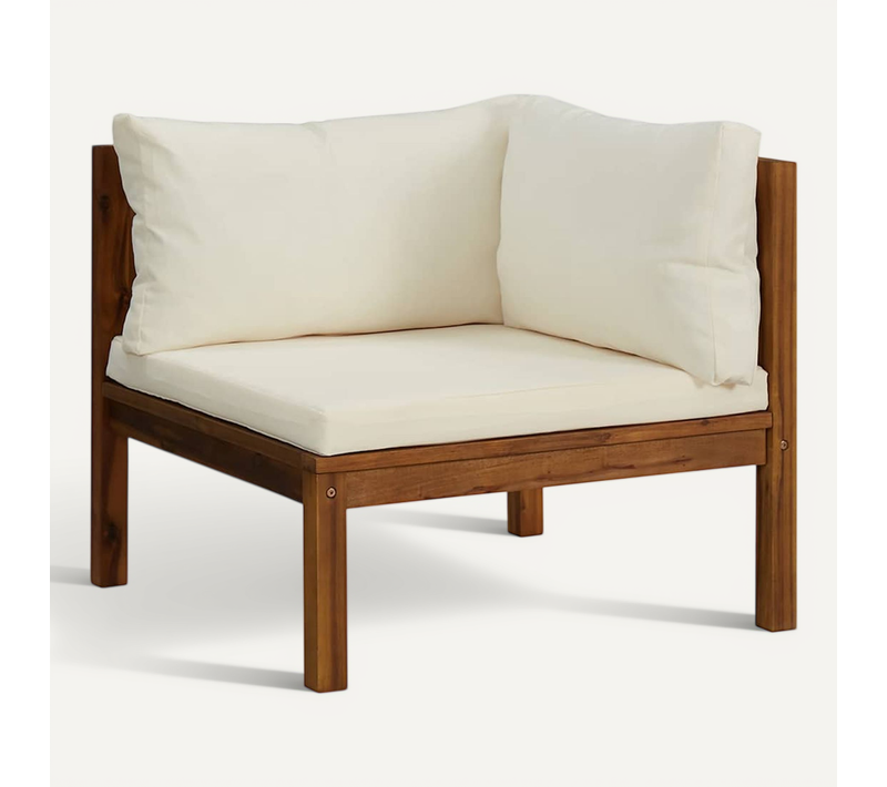 Canapé D'angle Sectionnel Et Coussin Blanc Crème Bois D'acacia Modulaire