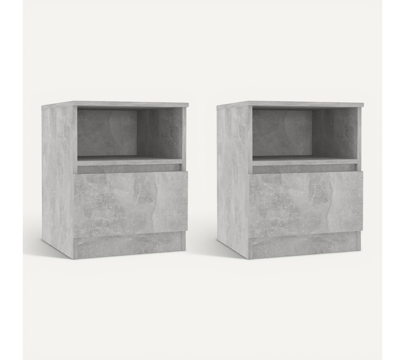 Tables De Chevet 2 Pièces Gris Béton 40x40x50 Cm Aggloméré