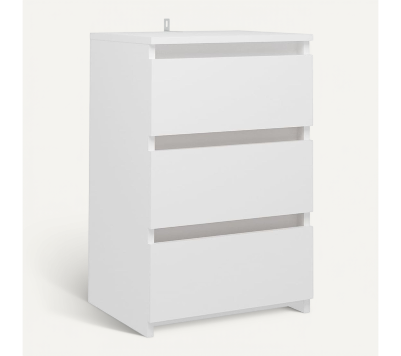 Armoire De Lit 40x35x62,5 Cm Bois Contreplaqué Blanc 3 Tiroirs Chic Robuste Facile À Nettoyer