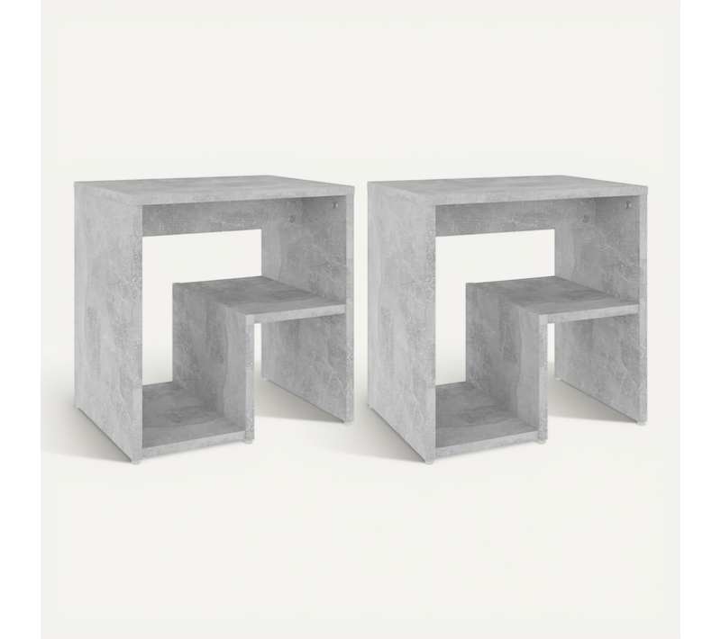 Tables De Chevet 2 Pièces Gris Béton 40x30x40 Cm Bois Contreplaqué