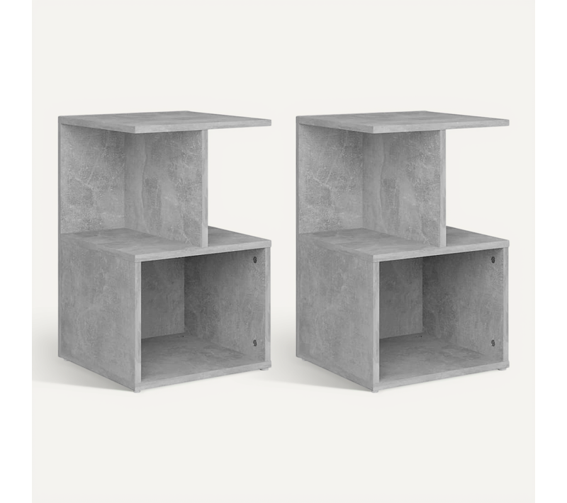 Tables De Chevet 2 Pièces Gris Béton 35x35x55 Cm Bois Contreplaqué